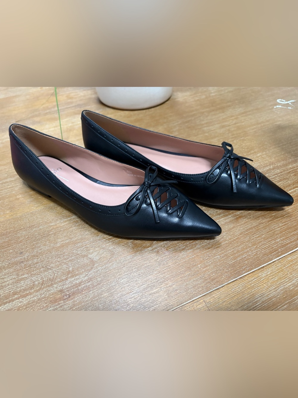Paolo Black Pointed Lace-Up Ballet Flats